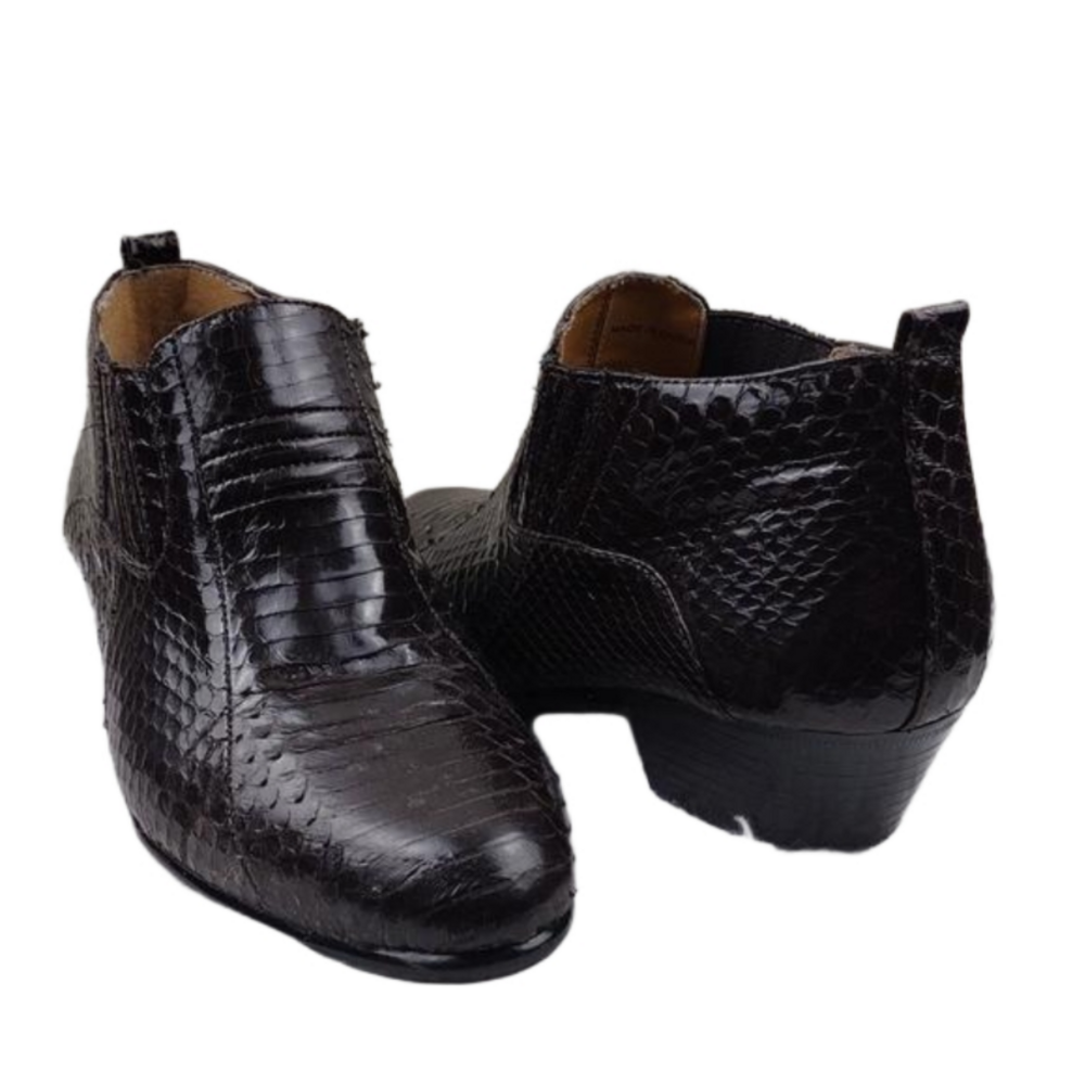 Giorgio Brutini Dark Brown Genuine Snakeskin Leather Almond Toe Chelsea Boot